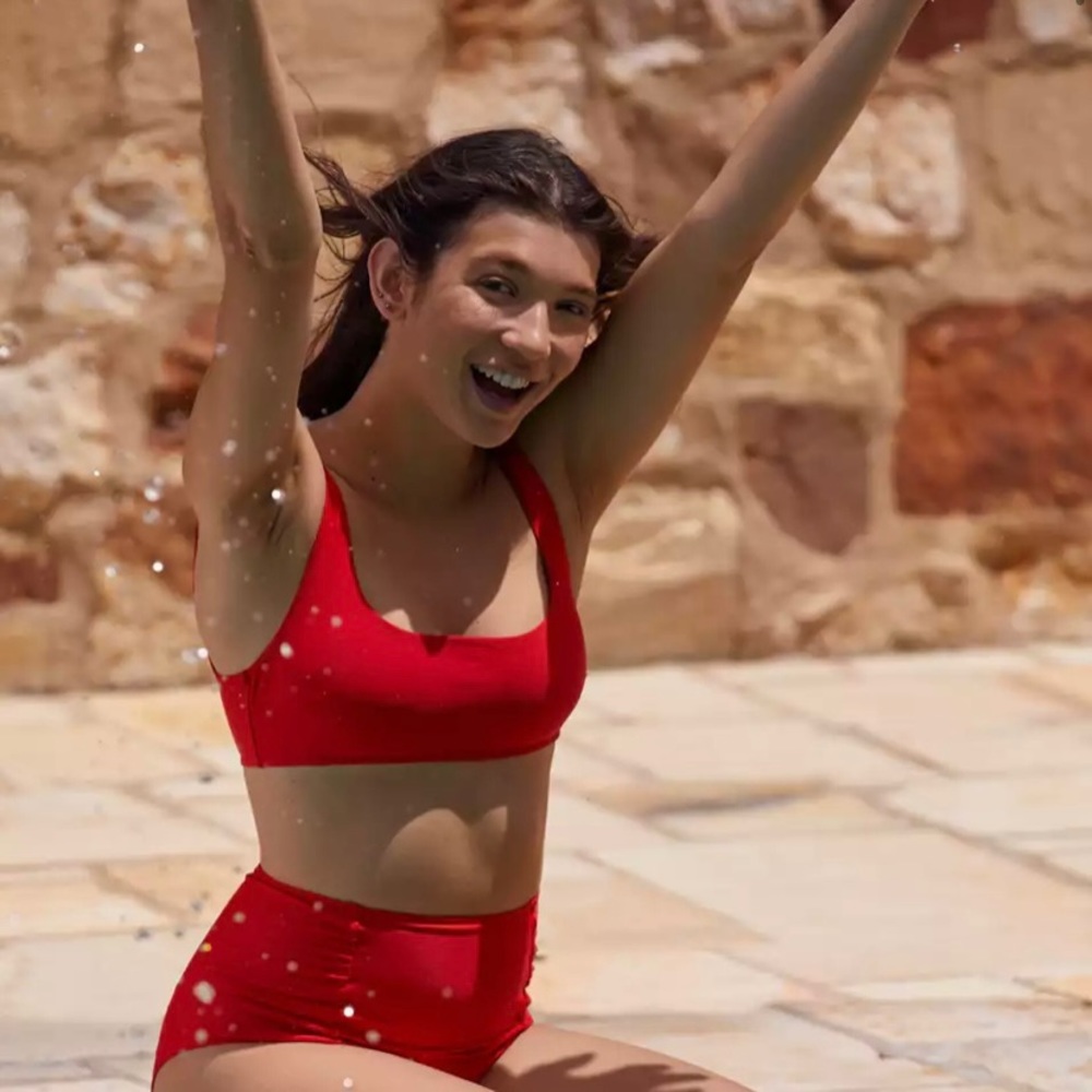 Aerie wide strap scoop bikini top - red
